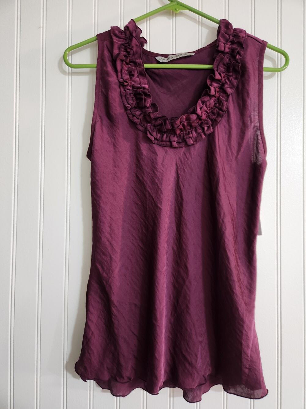 Signature by Larry Levine Small Satin Blackberry Wine Color Ruffle Tank New
